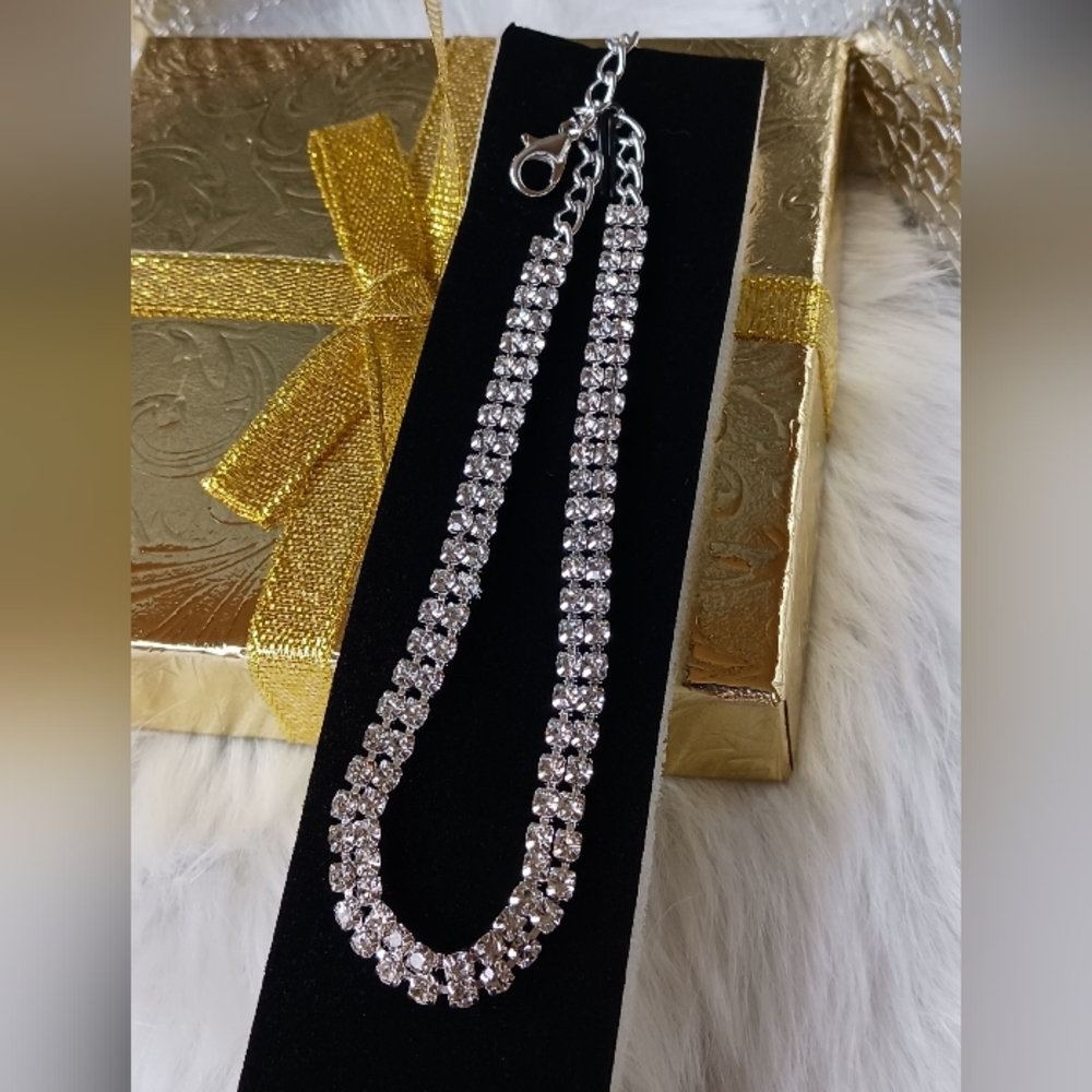 Silver Rhinestone Adjustable Ankle Bracelet - Picture 5 of 12
